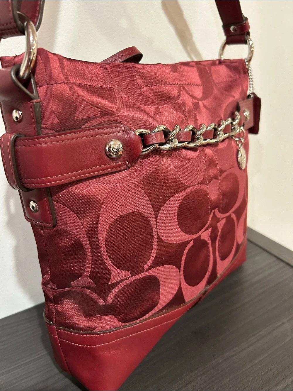 Coach Signature Sateen Chain Convertible Duffle/Shoulder Bag (Style F18862)